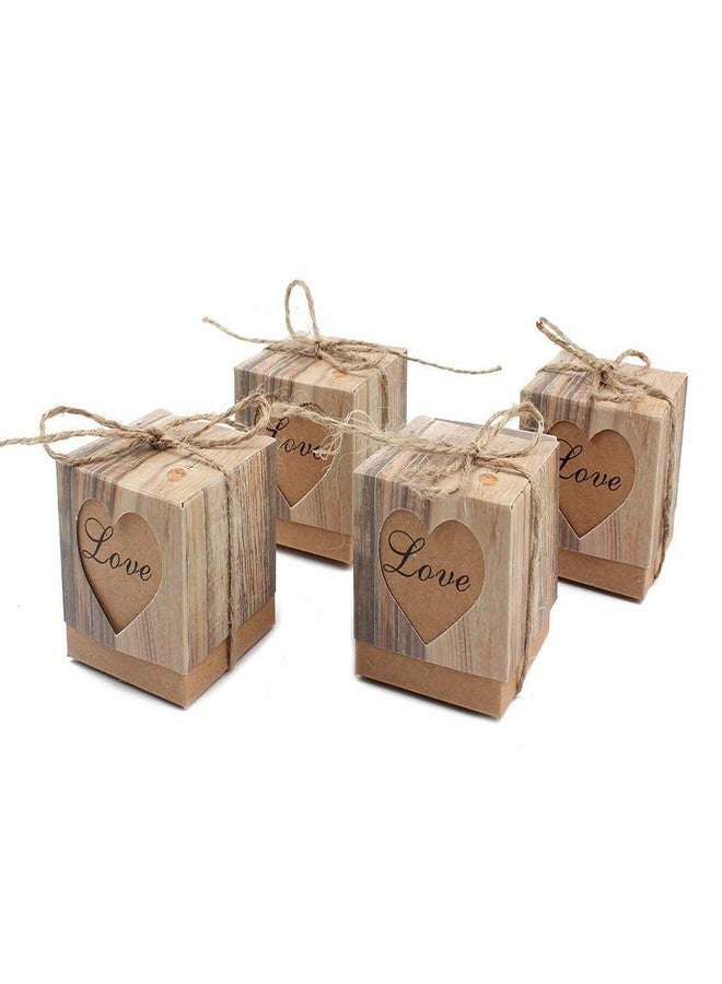 كوبو علب هدايا حلوى من كوبو، 50 قطعة، مصنوعة من ورق كرافت عتيق مع خيوط من الخيش، أكياس هدايا على شكل قلب مقلد لحاء الشجر، مناسبة لحفلات الزفاف وأعياد الميلاد وحفلات استقبال المولود الجديد (علب على شكل قلب). - Image 1